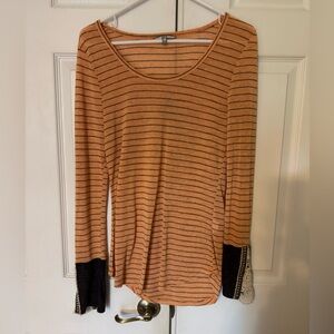 BKE Orange Long Sleeve Blouse with Stripes
